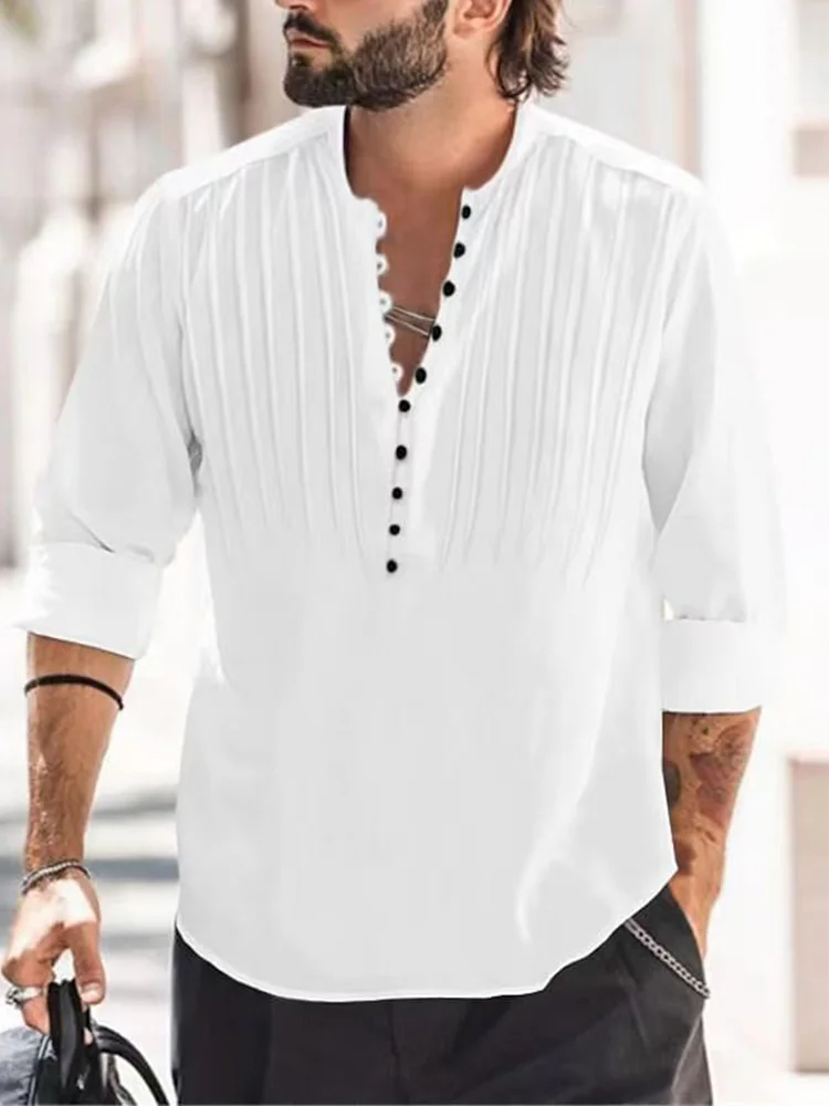 

Men's shirt Spring and autumn explosive cotton and linen fold button-down slim casual fashion solid color long-sleeved shirt