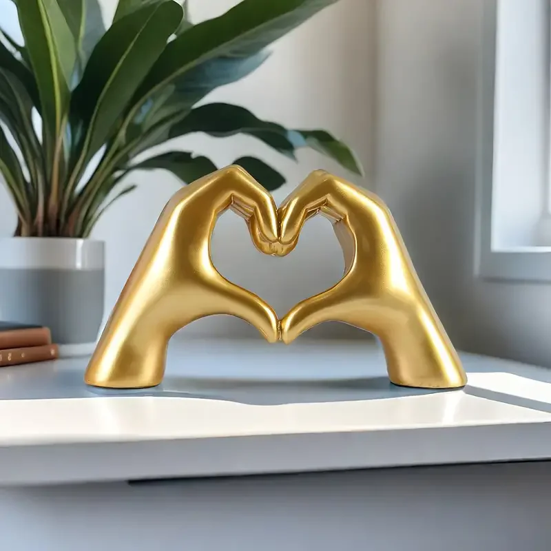 Estatua de mano de corazón dorado, Mini regalo de resina de San Valentín/cumpleaños para dormitorio/oficina/decoración de entrada con caja de regalo, 1 ud.