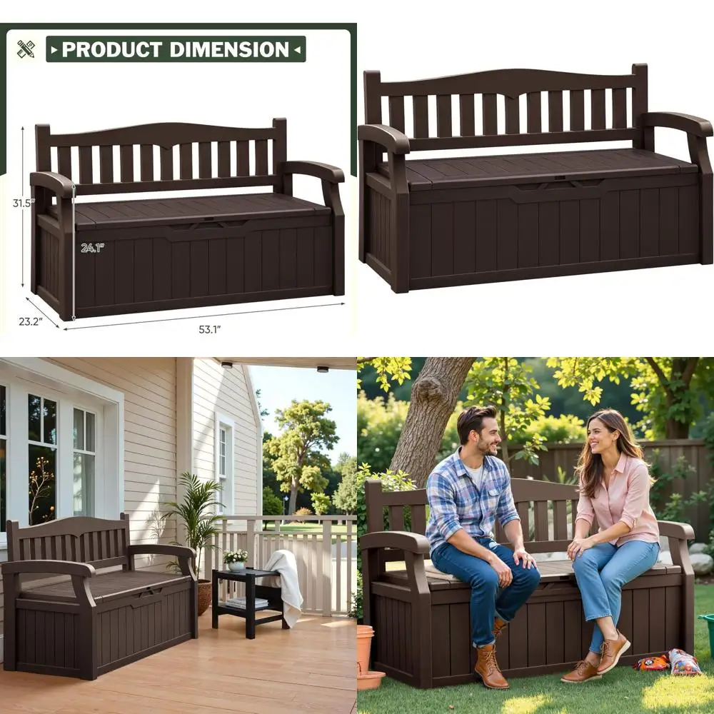 

Садовая скамья-ящик на 80 галлонов, устойчивая к атмосферным воздействиям, с замком, для улицы, с отсеком для хранения, подходит для сада