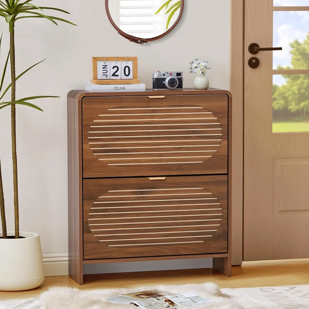 خزانة أحذية ضيقة للمدخل مع درجين قابلين للطي، وخزانة أحذية خشبية مع لوحة مقوسة، وأورجا أحذية قائمة بذاتها