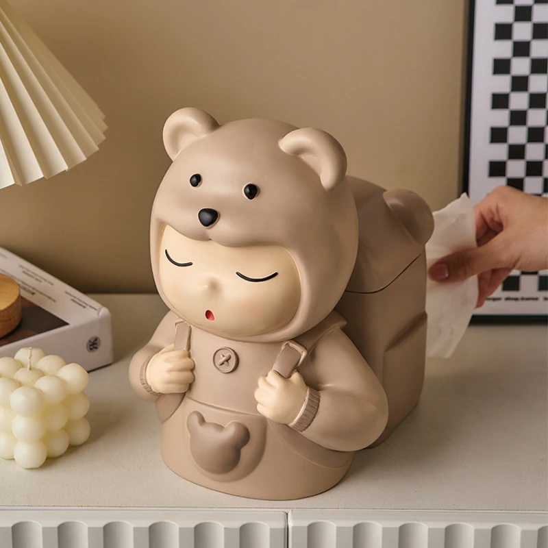 Cartoon Cute Teddy Bear Tissue Box Bedroom Desktop Storage Home Goods Office Workstation Paper Drawer Decor