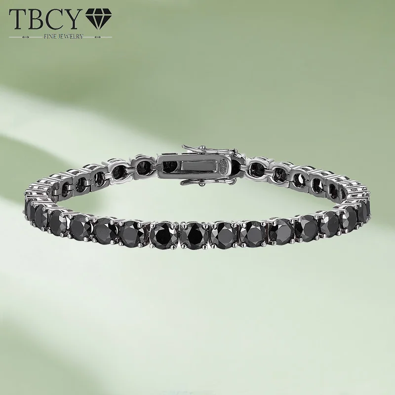 

TBCYD 3/4/5/6.5mm Black Moissanite Tennis Bracelet For Men Women S925 Silver Bracelet 18K Gold Plated Hip Hop Link Chain Jewelry