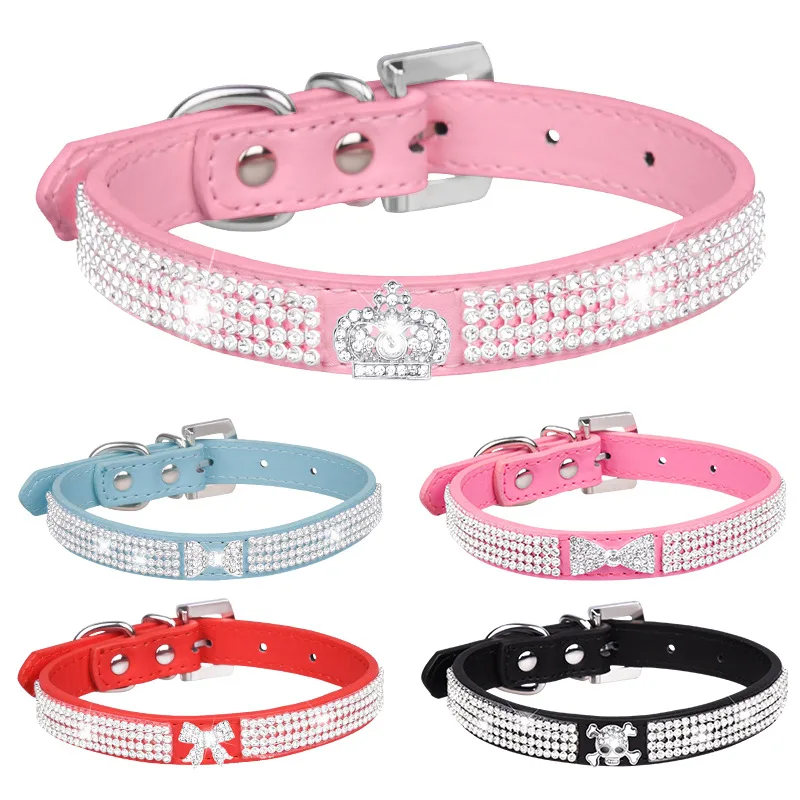 Shiny Rhinestone Pet Collar Plain Mesh Drill Dog Collar PU Dog Chain Berry Pet Supplies Amazon Hot Sale Pet closet Opawz Dog bib