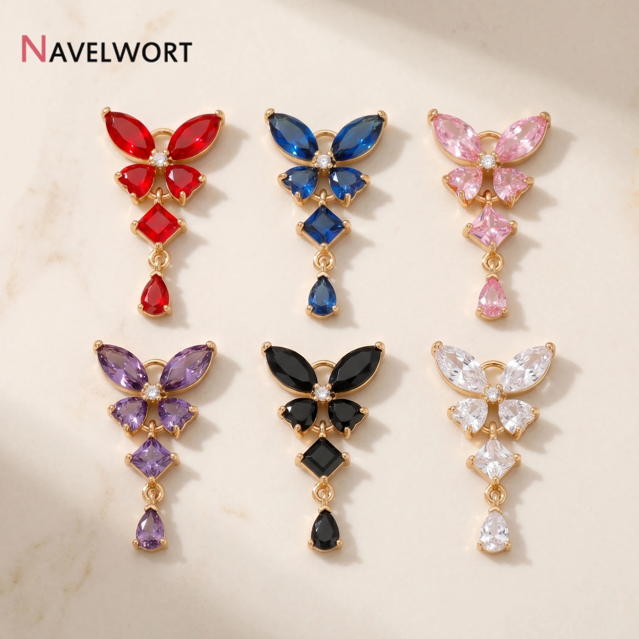 

18K Gold Plated Brass With Zircon Crystal Butterfly Tassel Charms Pendants,Charms Pendants For Jewelry Making Accessories