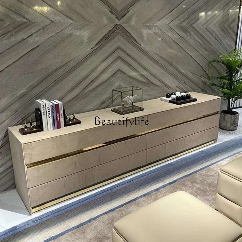 

04Italian light luxury TV cabinet model room hotel high-end large flat floor cabinet