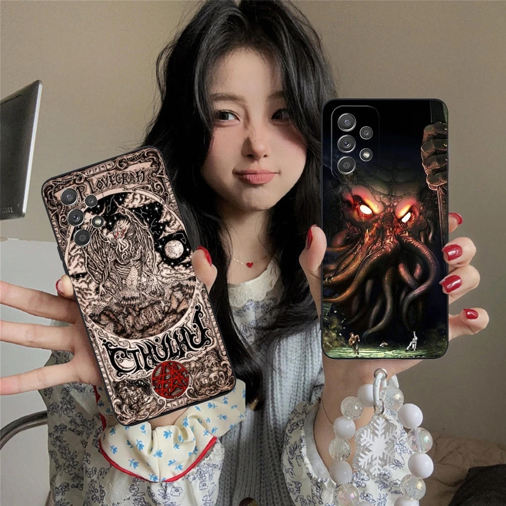 Cthulhu Painting Mobile Cell Phone Case for Samsung Galaxy A91 73 71 70 54 53 52 34 24 23 21 S 5G Black Soft Phone Cover Shell