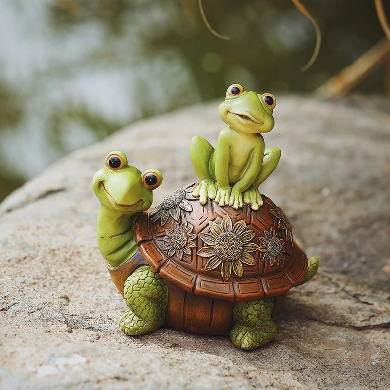 Statue animale de tortue et de grenouilles de bande dessinée mignonne, sculpture en résine, décoration de jardin, ornements de balcon, cadeau drôle de maison, salle de fête