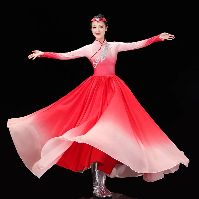 Mongolian dance performance costumes for female adults, ethnic minority practice long skirts, Mongolian art examination, martial