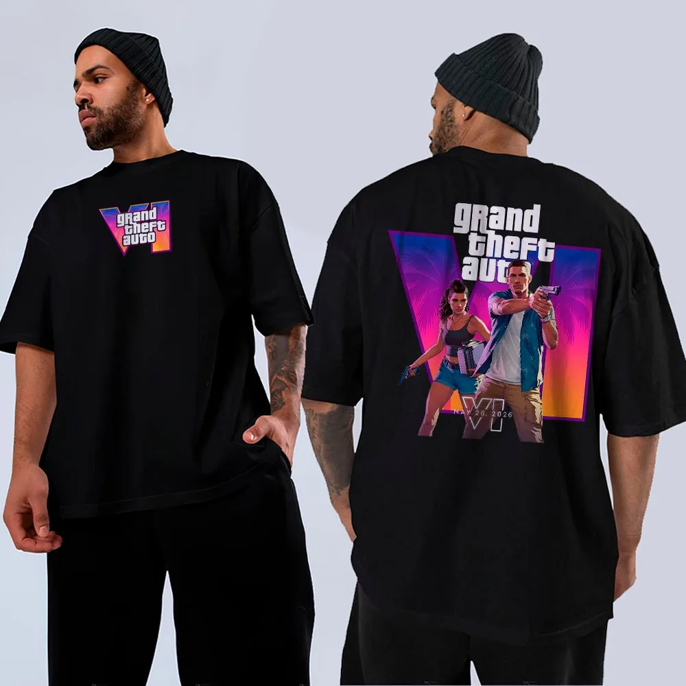 GTA 6 Grand Theft Auto San Andreas Front Back Print T-Shirt GTA SA Wanted Star Game Logo Unisex Men Women and Kids Tee