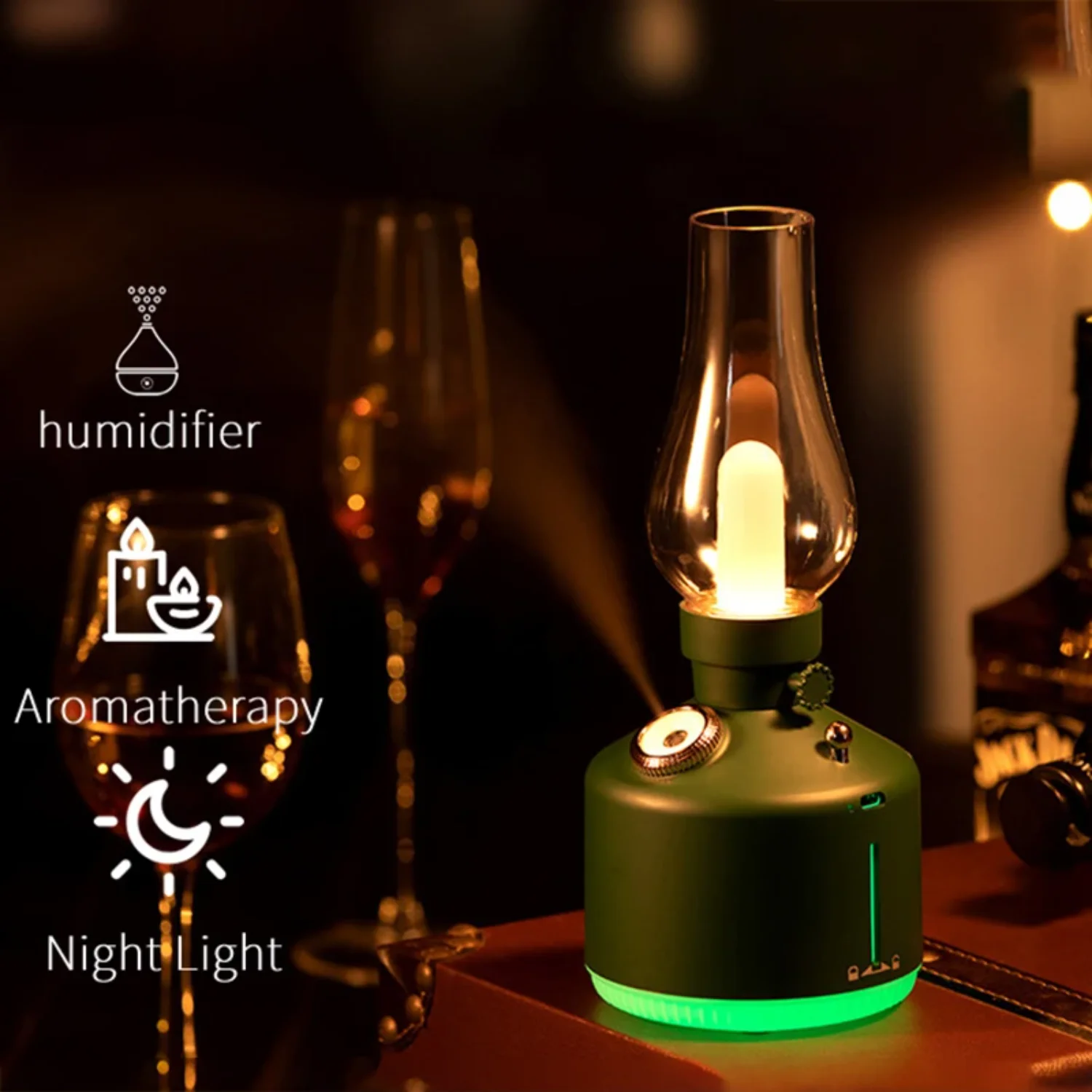 الرجعية الترطيب الوقت ضوء غرفة نوم USB ضوء الليل RGB الملونة المحيطة ضوء صغير سطح المكتب الروائح المرطب