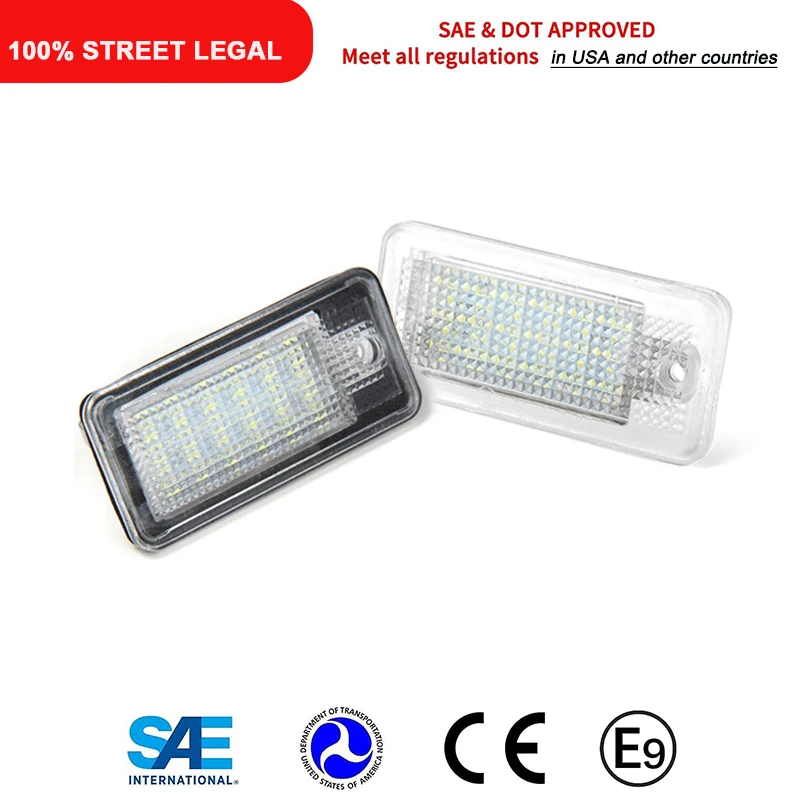 CANbus ไม่มีข้อผิดพลาดไฟ LED ป้ายทะเบียนด้านหลังสำหรับ Audi A3 8P Q7 4L A6 C6 RS6 A4 B6 B7 S4 RS4 A5 8F ไฟอัตโนมัติ S8