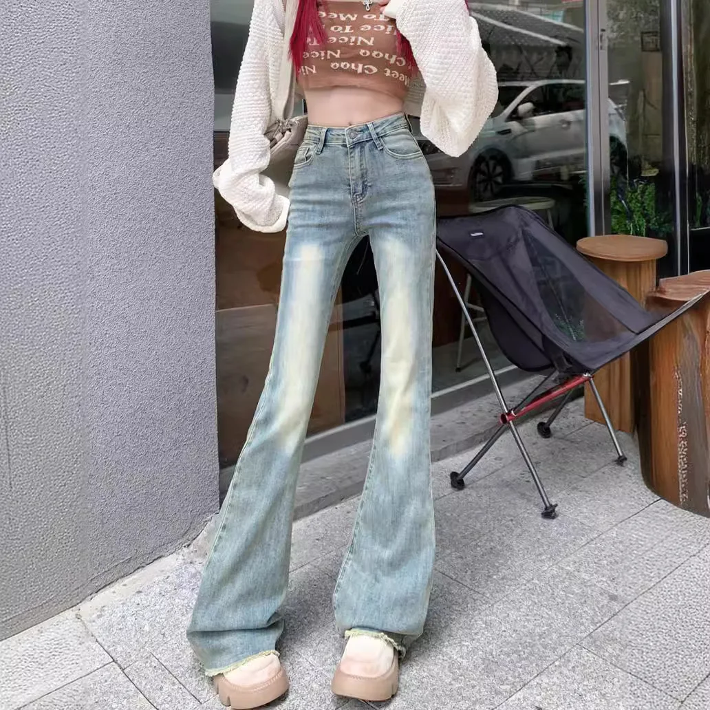 

Женские узкие облегающие джинсы, расклешенные повседневные удобные прямые джинсовые брюки с шваброй для пола