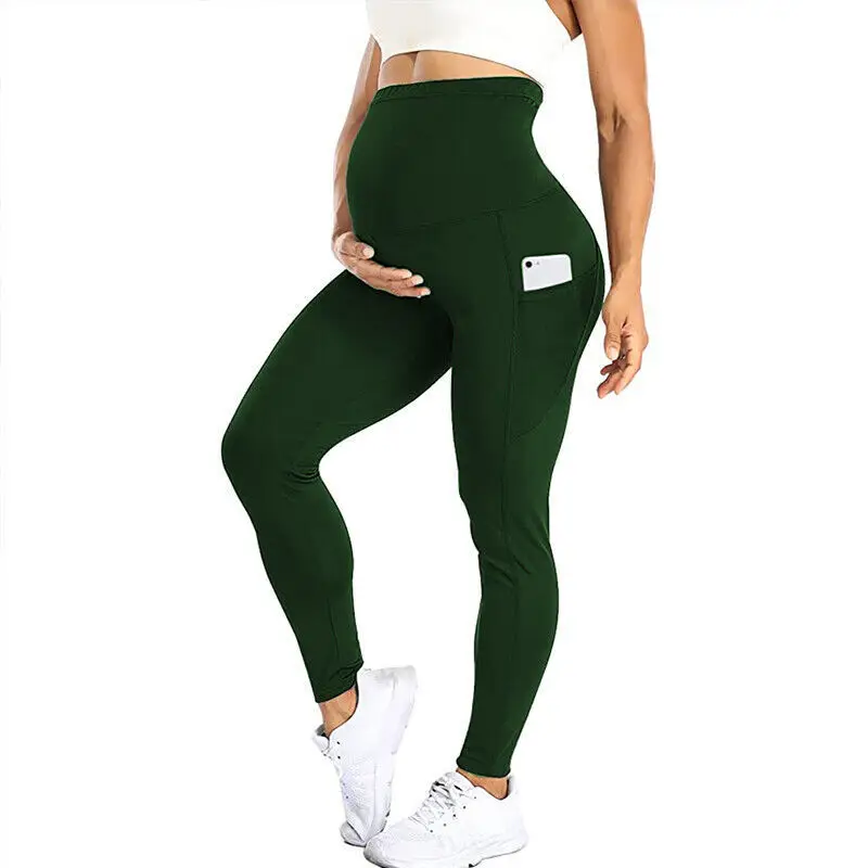 Pantalones de Yoga de cintura alta para mujeres embarazadas, pantalones deportivos de Fitness para mujeres embarazadas, levantamiento de cadera, secado rápido, bolsillo de talla grande