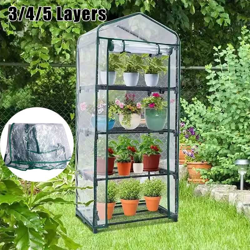 PVC Warm Garden Tier Mini Greenhouse Outdoor Growbag Grow house PVC Cover Plastic Garden Green House Fiver Floor Green Household