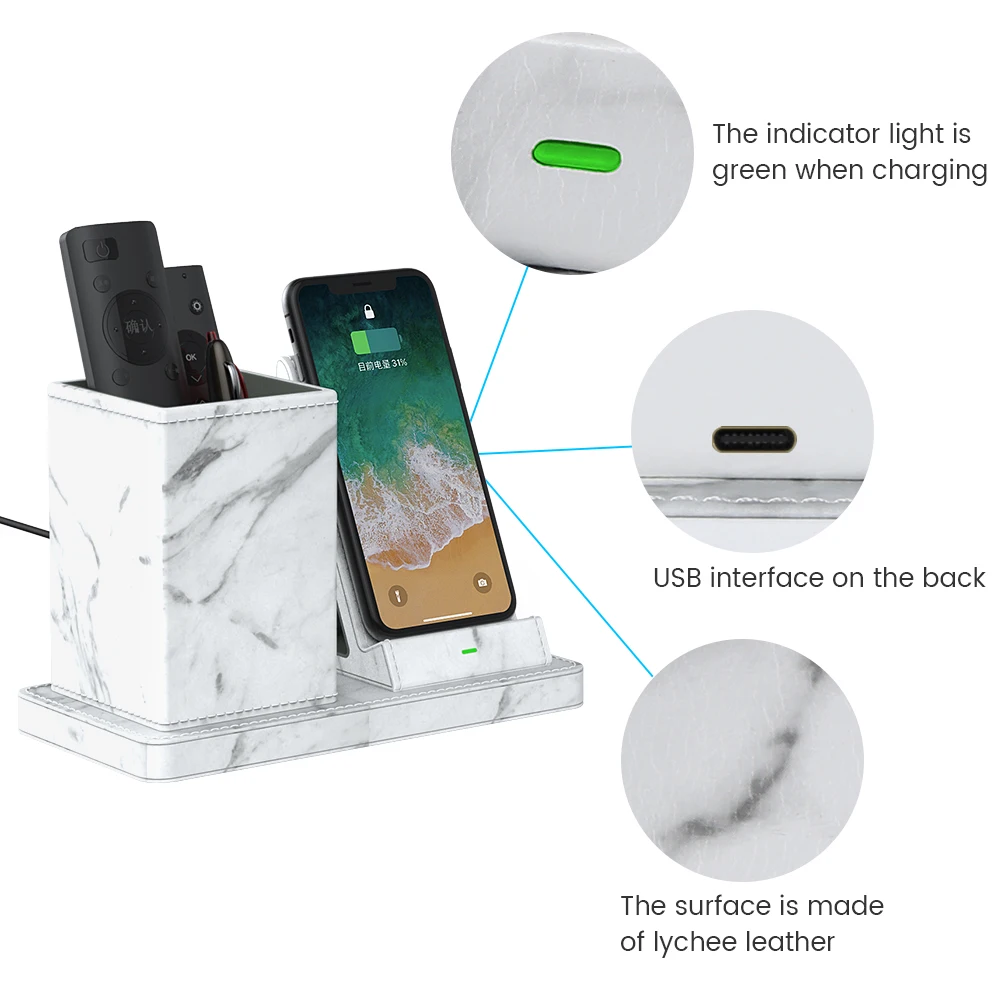 10W Wireless Chargers Station Multiple Wireless Charging Base with Pen Holder Smart Phone Charging Dock