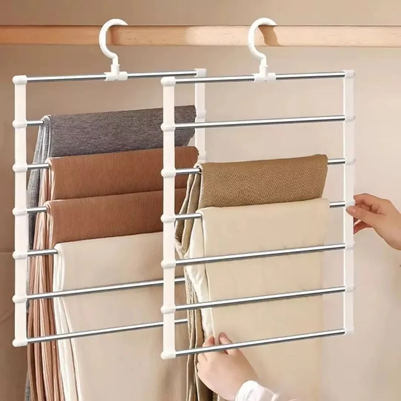 Multi-Layer Pants Hanger Space Saving Closet Organizer Foldable Trousers Clothes Rack Wardrobe Storage with Non Slip Clips