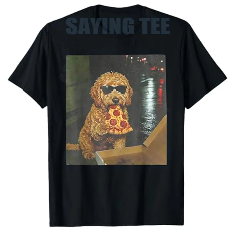 

Dog Eating Pizza Funny Goldendoodle Meme T-Shirt Y2k Dog Lover Graphic Outfit Humorous Pizza Dog Aesthetic Saying Tee Novelty