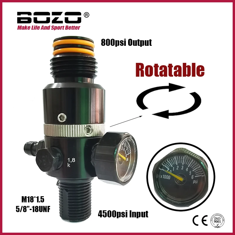 Brand New HPA Rotatable Regulator Valve Gauge Pneumatic Fill Station Air Valve  Regulating Output 800psi M18*1.5, 5/8"-18UNF