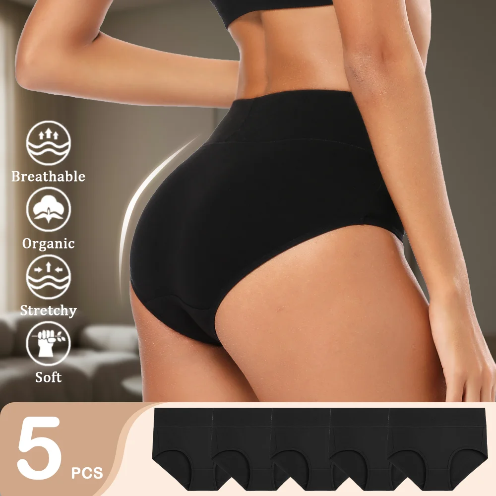 

5PCS/Set Plus Size Cotton Underwear High Waist Women's Panties Ladies Briefs Comfort Sexy Lingeries Female Solid Intimates Panty