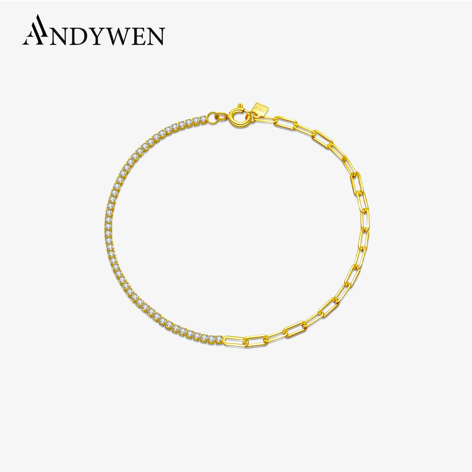 

ANDYWEN 925 Стерлинговое Серебро соединение Геометрические цепи браслет циркон золото Рок Панк гороскоп Европейская мода для вечеринки ювелирные изделия