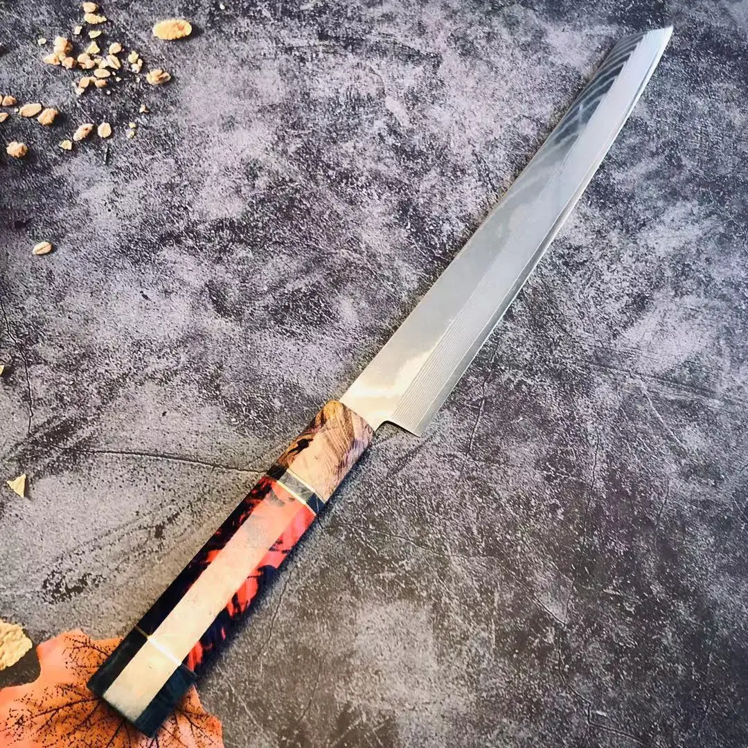 Nóż Sashimi losowy uchwyt ręcznie robiony ostrze ze stali damasceńskiej Kiritsuke Sakimaru Yanagiba tasak szynka Sushi nóż kuchenny — zdjęcie 4