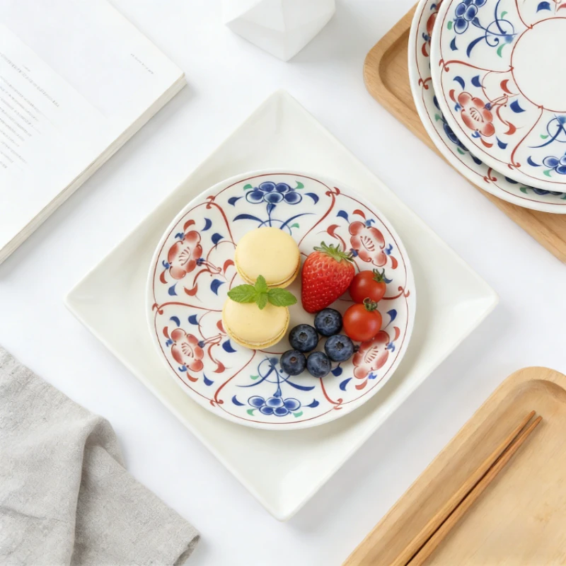 

New Japanese Style Underglaze Ceramic Deep Plate Vintage Household Dinner Soup Dish Dessert Plate Daily Use Exquisite Tableware