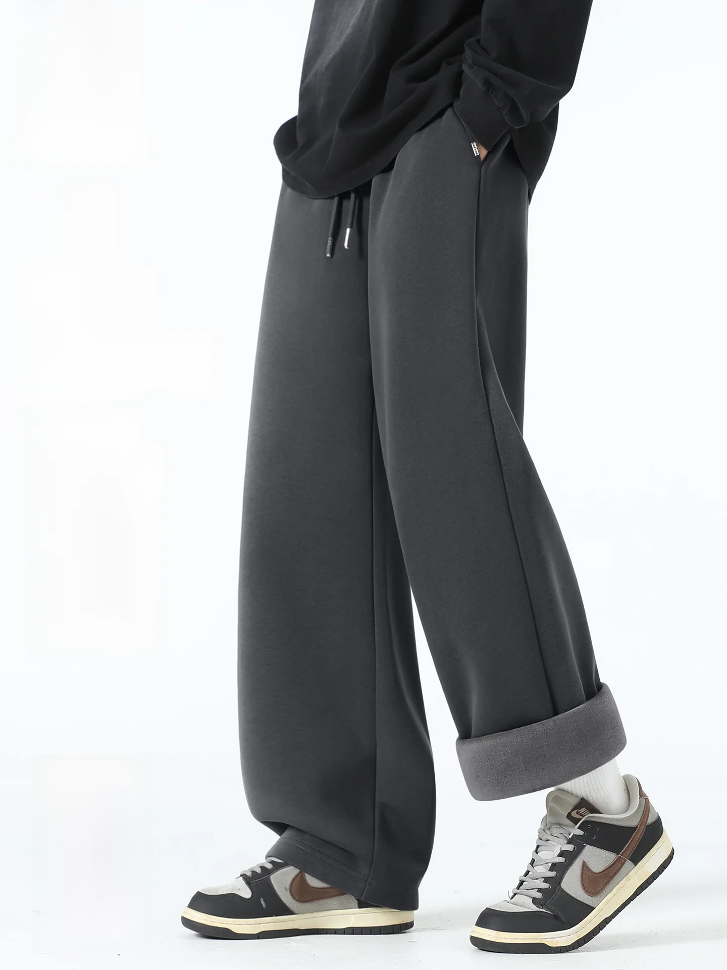 

Men's Fce Lined Thi Casual Pants Winter High Waist Straight Leg Drapey ey Youthful American Casual Sle