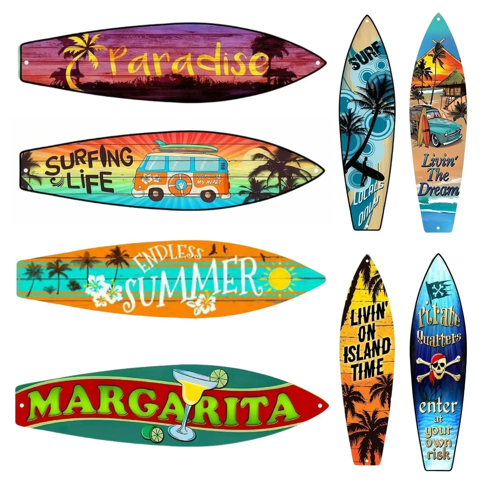 Beach Tiki Bar Surfboard Metal Tin Sign Plaque Decor for Bathroom Home Wall Plate Poster Vintage Print Tinplate Painting Signs