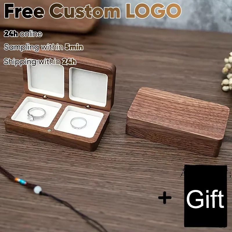 

1pcs Free Custom Wooden Ring Box Personalized customization Wedding Anniversary Gift Walnut Wood Rings Box Engraved Engagement