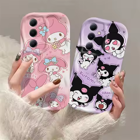 Cute Kuromi Kiity Melody Pochacco Phone Case for Samsung Galaxy S24 S23 S22 S21 S20 FE Plus Ultra Cartoon Wave Cover