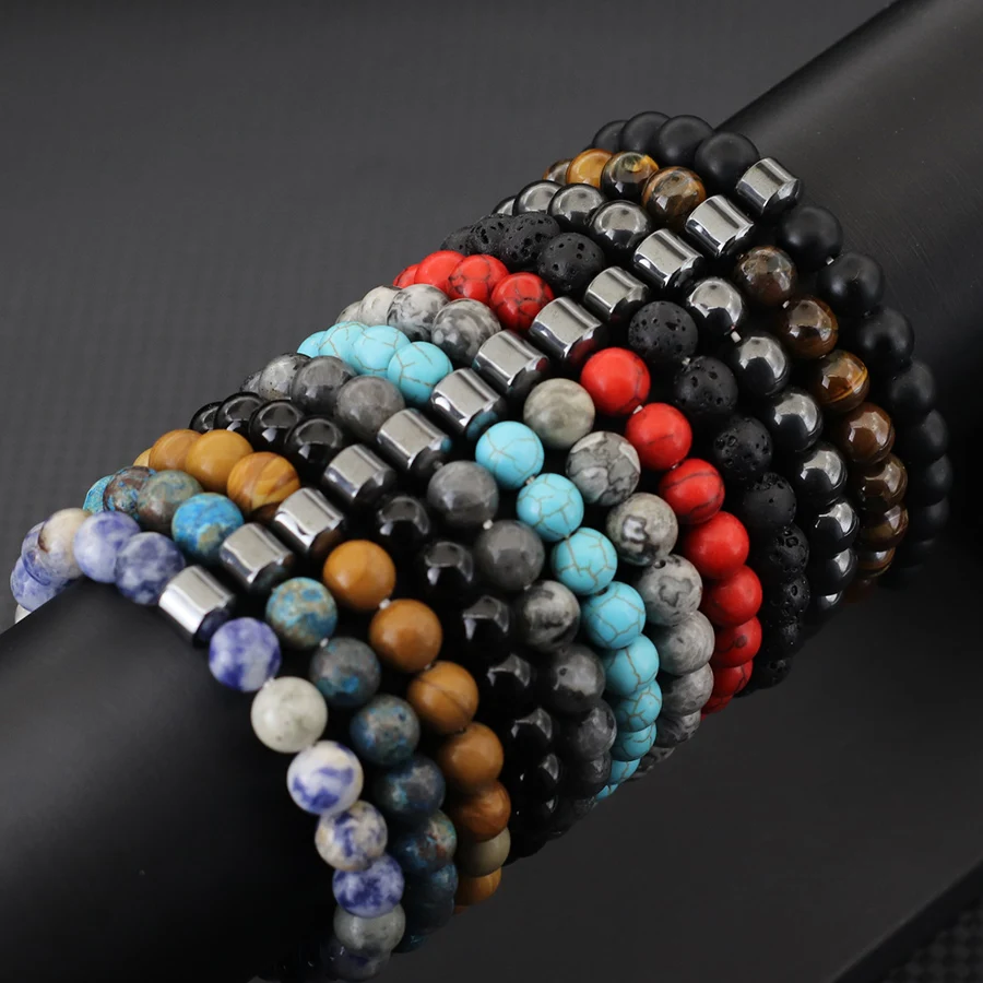 Bracelet perlé en pierre d'hématite naturelle pour homme, style simple, guérison, 8mm, yeux de tigre, roche constants ique