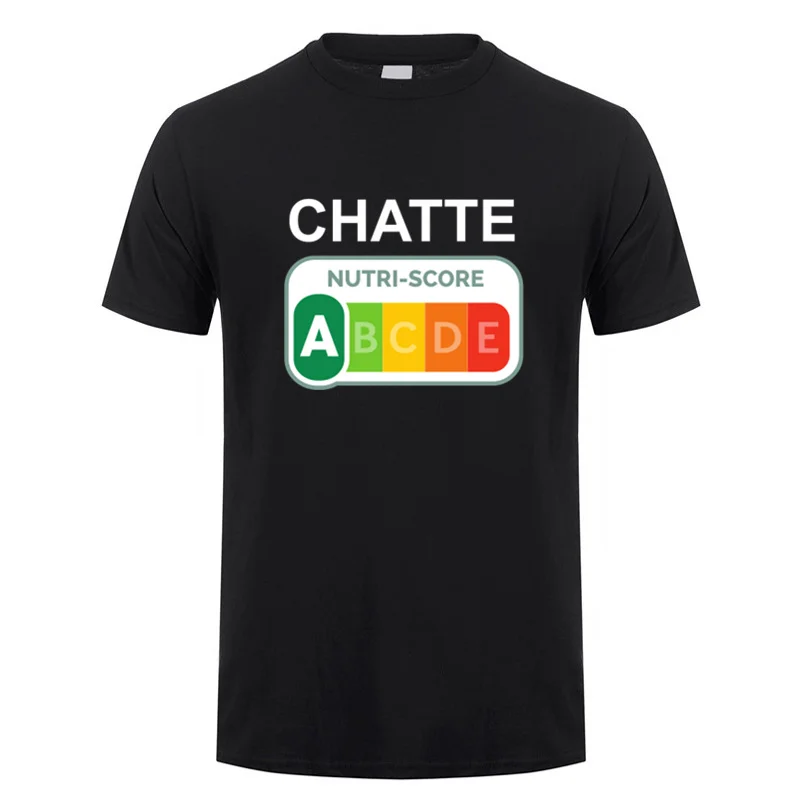 Funny Nutri-Score A Chatte Cat Lover T Shirt Men Graphic Cotton T-shirts Summer Short Sleeve Tops Dad Gift Oversized Tees OT-126