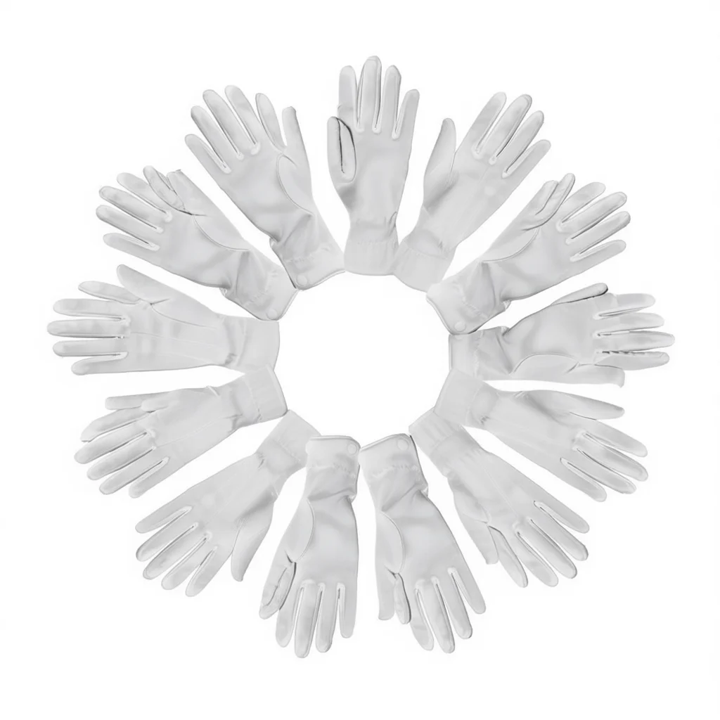 1pairs Formal Tuxedo Gloves - Nylon Guard Parade Gloves for Men and Women, White Cotton Marching Band Dress Gloves