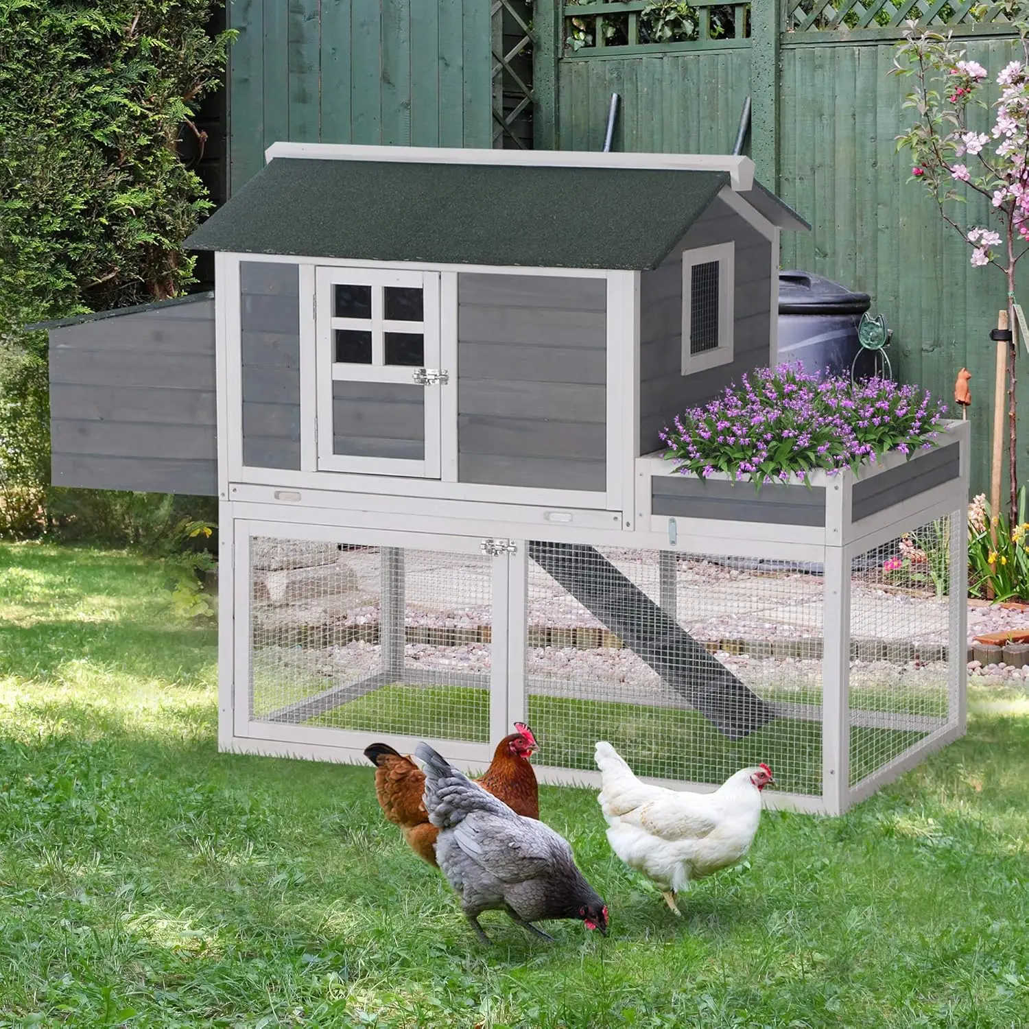 

63" Wooden Chicken Coop Hen House Poultry Cage for Outdoor Backyard with Bed, Run Area, Nesting Box and Removable