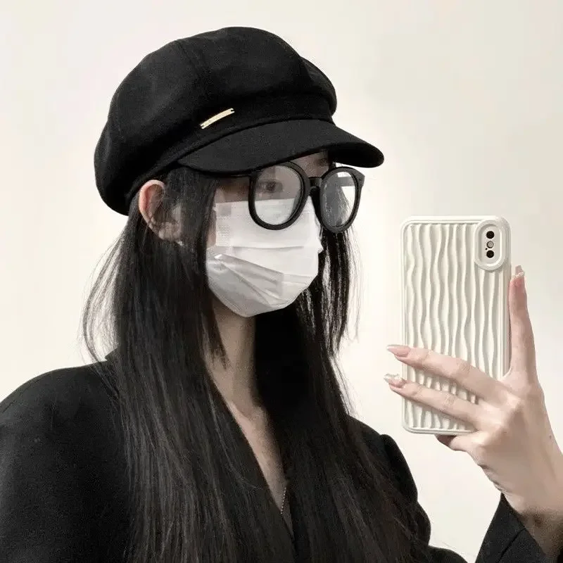 

Warm Blend Octagon Beret with Brim Winter Painter Cap for Women Vintage Style Face Slimming Casual Fashion