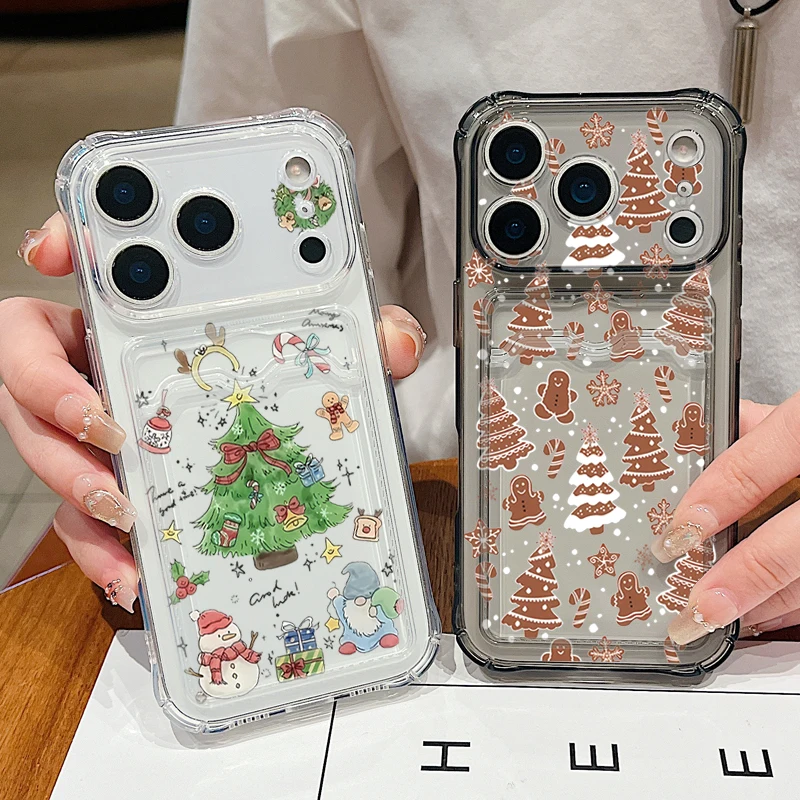 Christmas Tree Patterned Phone Case For iPhone Air 16e 17 16 15 Pro Max 14 13 Pro Max 12 11 Card Slot Clear Soft Silicone Cover