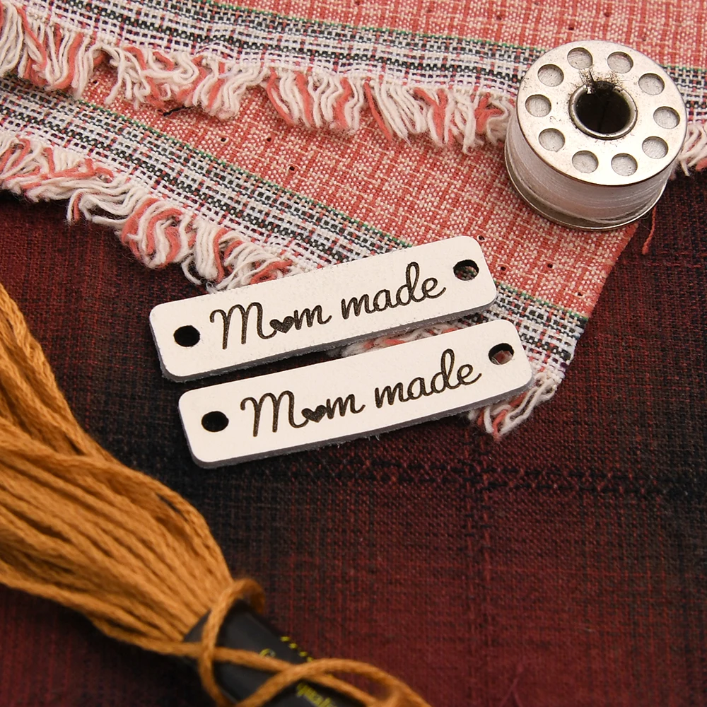 

Custom Laser Engraved Leather Tags DIY Crafts Handmade Label for Knitting Clothing Bags Jewelry 10x40mm 1mm Thick with Rivets