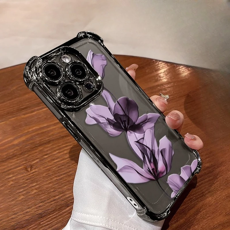 

Чехол с гальваническим покрытием фиолетового цвета для iPhone 16, 15, 14, 13, 12, 11, Pro/Max/Plus, противоударная задняя крышка