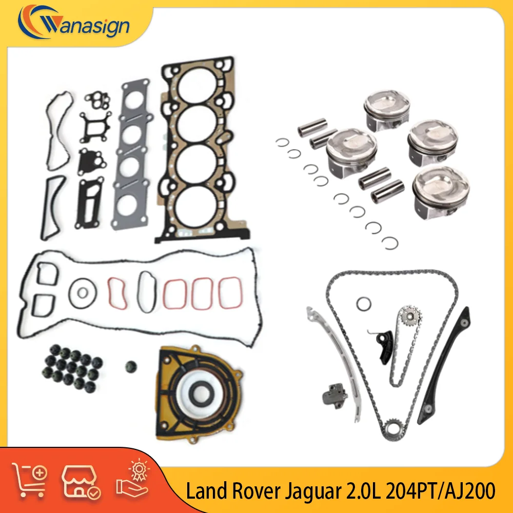 АВТО ДЕТАЛИ ДВИГАТЕЛЯ Полный комплект прокладок Комплект поршней Комплект цепи ГРМ для Land Rover Jaguar AJ200 2.0T 2.0 L T 204PT L4 GAS 2012-2018 АВТО ДЕТАЛИ ДВИГАТЕЛЯ Полный комплект прокладок Комплект поршней Комплект цепи ГРМ для Land Rover Jaguar AJ200 2.0T 2.0 L T 204PT L4 GAS 2012-2018