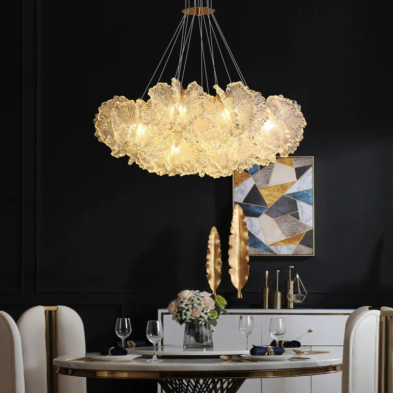 

Nordic Designer Luxury Glass Chandelier LED Pendant Lights for Foyer Dining Study Room Light Cream Style Hanging Lamp