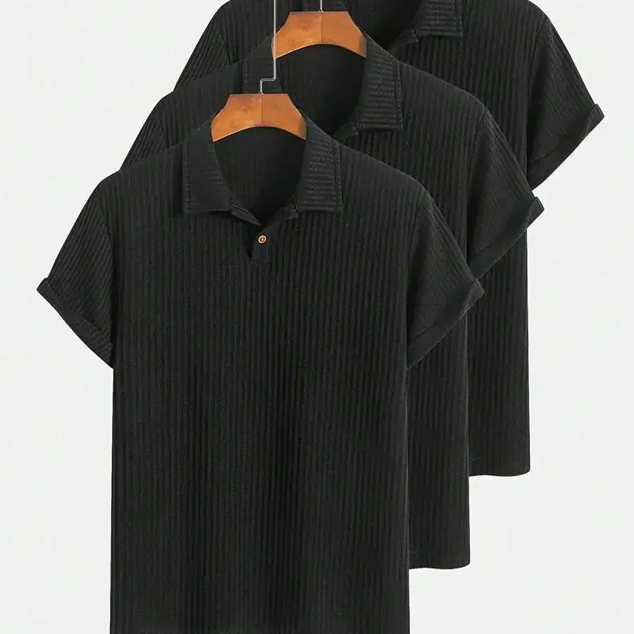 

3pcs Summer Casual Sporty Jacquard Knit Short Sleeve Shirts For Men