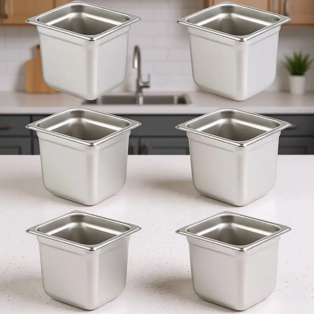 

Набор из 6 противней для пароварки из нержавеющей стали, 1/6 размера, глубина 6 дюймов, с защитой от заедания, для кейтеринга и хранения продуктов