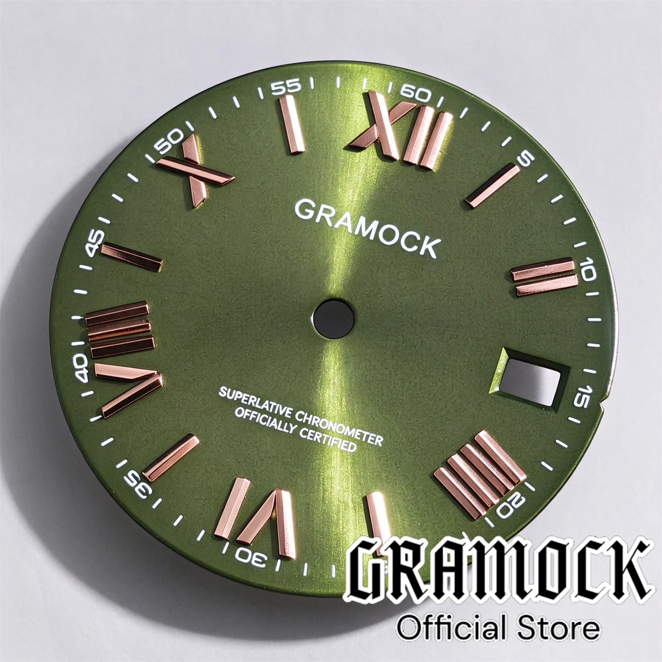 GRAMOCK 29mm Vintage Green Sunberst Watch Dial And Hand Sets Rose Gold Roman Number For NH34 NH35 NH36 Movement Diver Watch Face