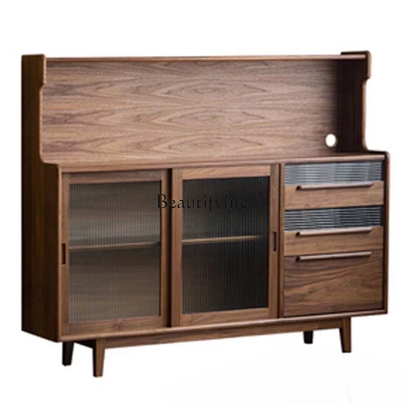 

Nordic black walnut all solid wood side cabinet Nordic retro guest restaurant storage locker