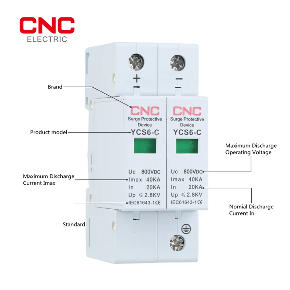 CNC DC 2P 600/800/1000VDC Surge Protection Device 20-40kA SPD House Surge Protector