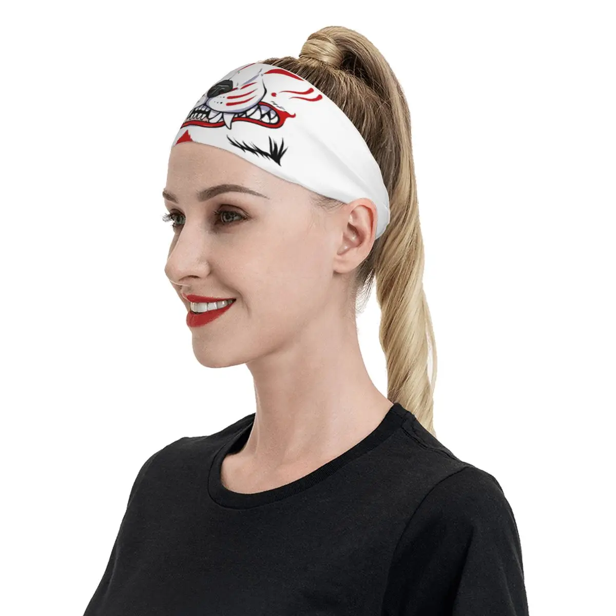 Oni Demon Kitsune Grin Workout Sweatband donna uomo Fox Aunumart Japanese Sweat Headband Yoga Head Sweat Bandage Hair Sweat Band