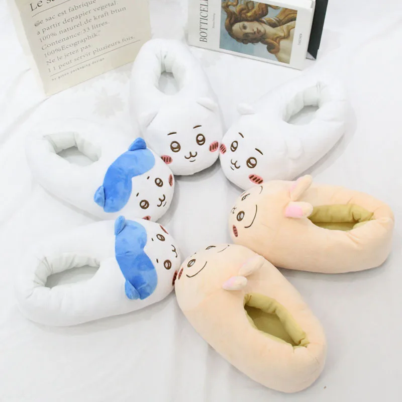 MINSIO Chiikawa Jiikawa Plush Slippers Self-Deprecating Bear Usachi Xiaobachiika Slippers Indoor Super Soft Cotton Shoes Girl