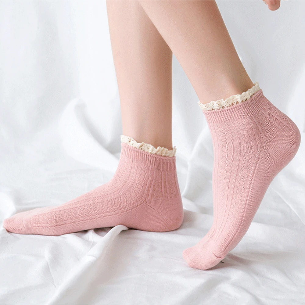 Harajuku New Short Sweet Girls Solid Candy Color Lace Socks Ruffles Women Socks Hosiery Cotton Socks