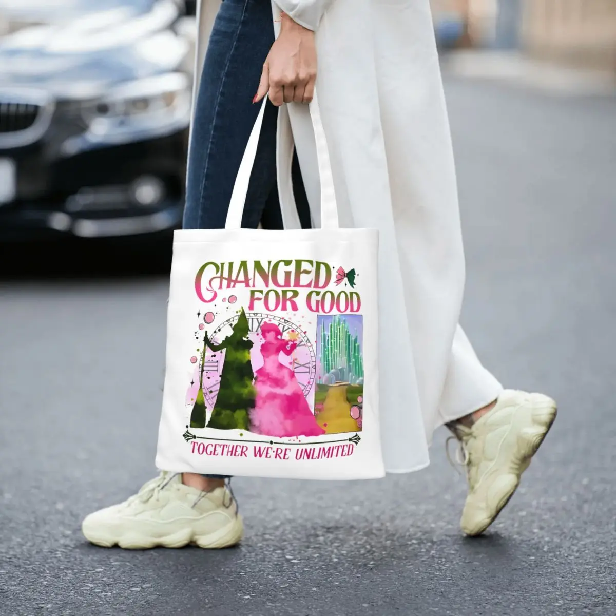 النساء الرجال لفيلم شريرة جيدة ماجيك الوردي الأخضر ريترو حمل الحقائب سعة كبيرة حقيبة البقالة لحقائب اليد للمتسوقين #3