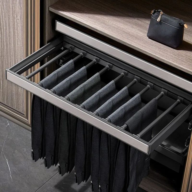 Telescopic Pants Rack Built in Trousers Racks Aesthetic Wardrobe Organizer Holder Multifunctional Sliding Clothes Storage Hanger